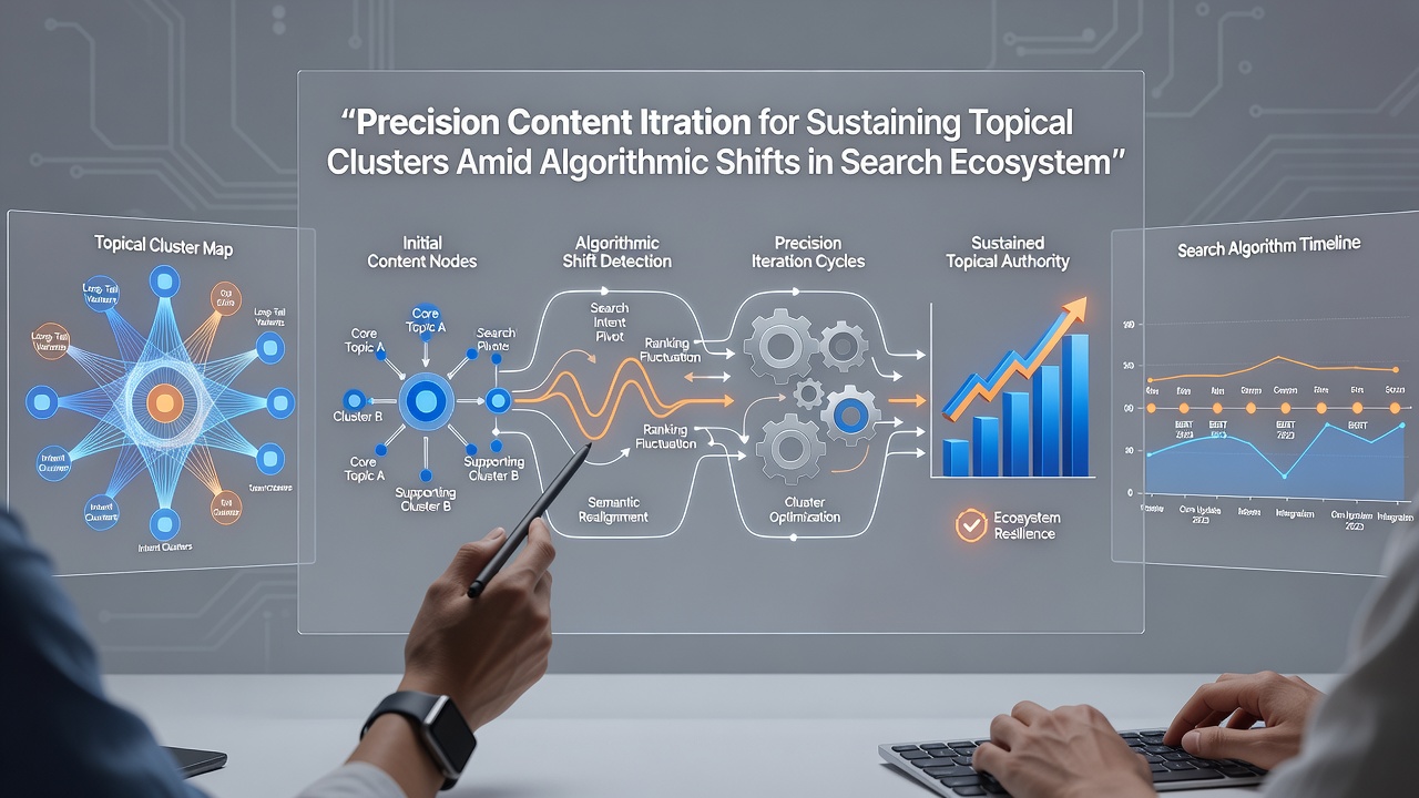 Graph depicting performance metrics of topical clusters before and after precision content updates during algorithmic changes